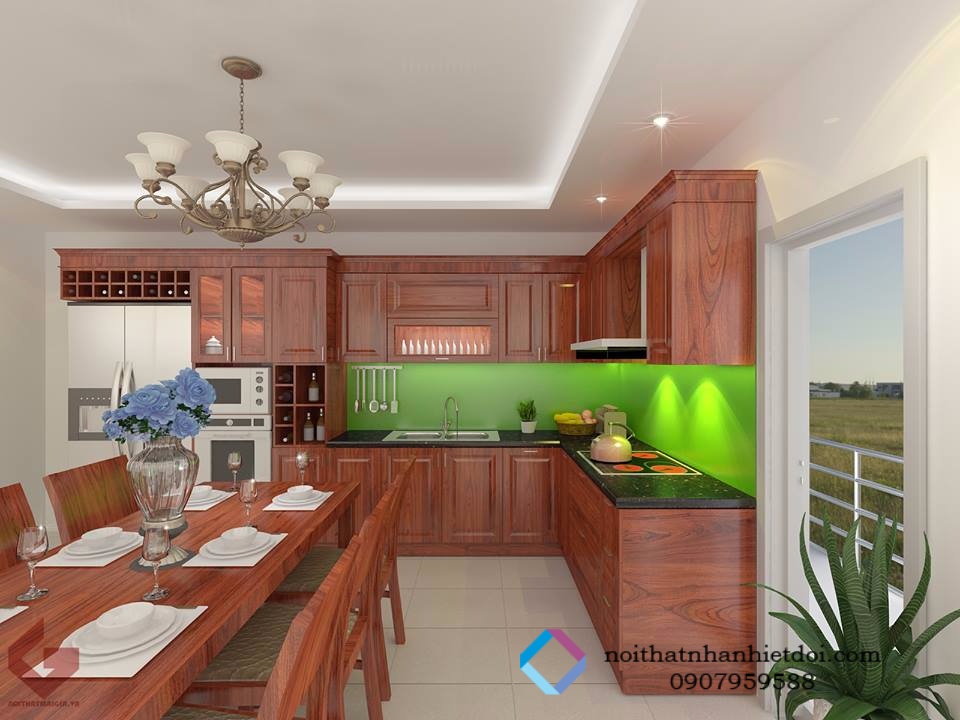 TỦ BẾP GỖ XOAN ĐÀO 003